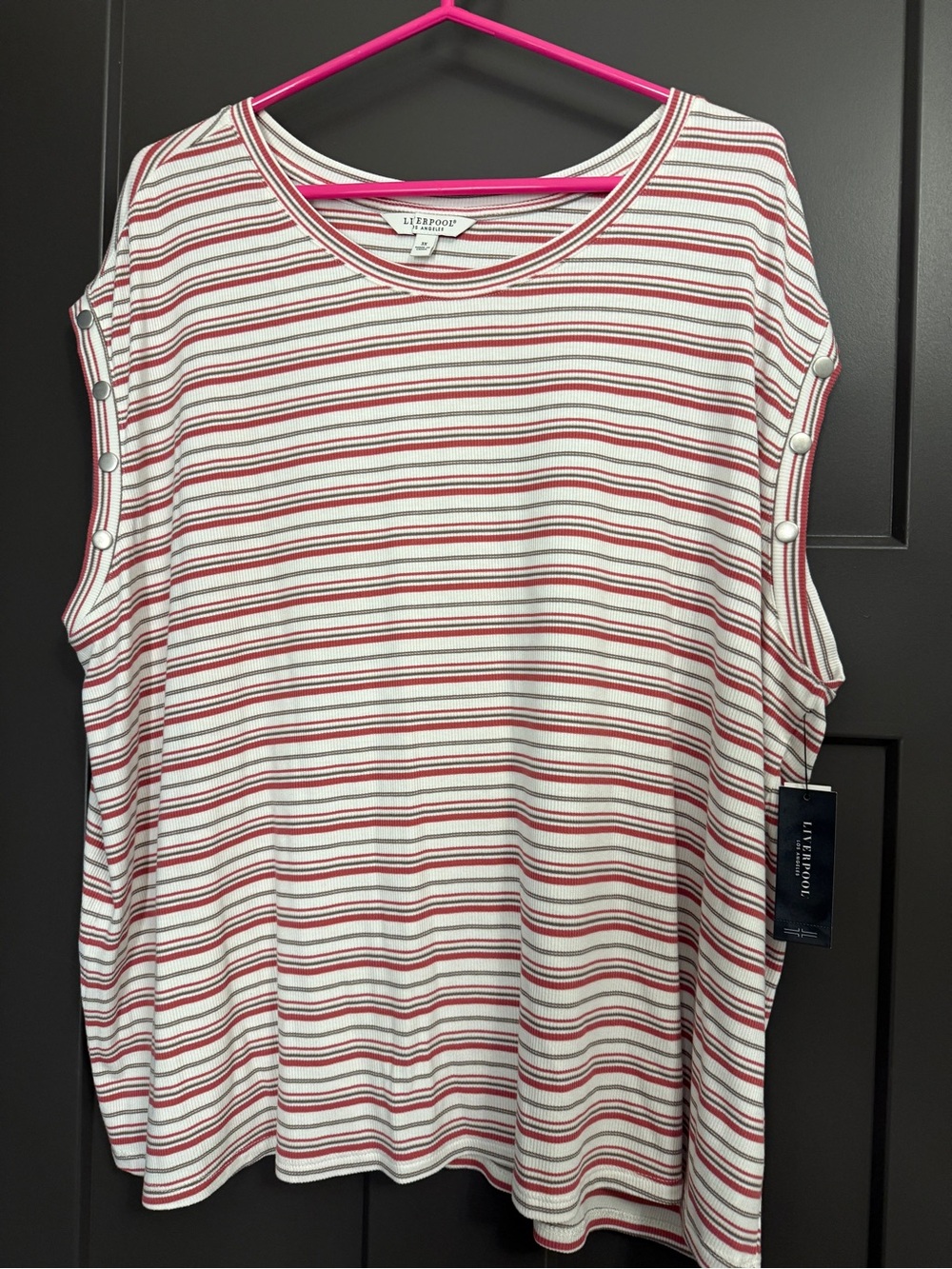 Liverpool Striped Ribbed Tank Top in White, Red & Pink